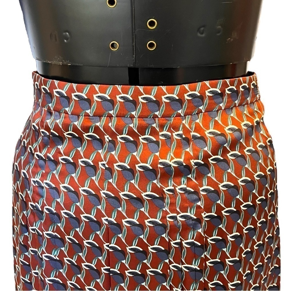 Zara Geometric Print Silky Satin Midi Skirt with Pleats - Picture 7 of 16
